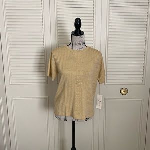 Liz Claiborne short sleeve gold Knit Top shimmer sparkle metallic lurex